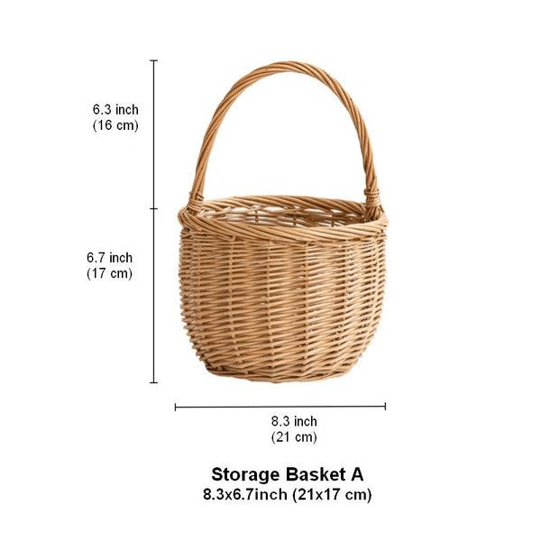 Wicker Storage Basket for Kitchen, Hand-woven Picnic Food Basket with Handle, Willow Weaving Baskets for Vegetable, Natural Fruit Basket, Storage Basket for Shelves-ArtWorkCrafts.com
