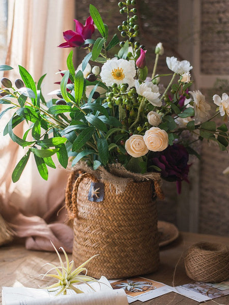 Clematis, Olive Branch, Sweet Alyssum, Corn poppy, Cranberry, Iceberg Rose Flowers, Unique Flower Arrangement for Home Decoration, Beautiful Artificial Flowers for Living Room-ArtWorkCrafts.com