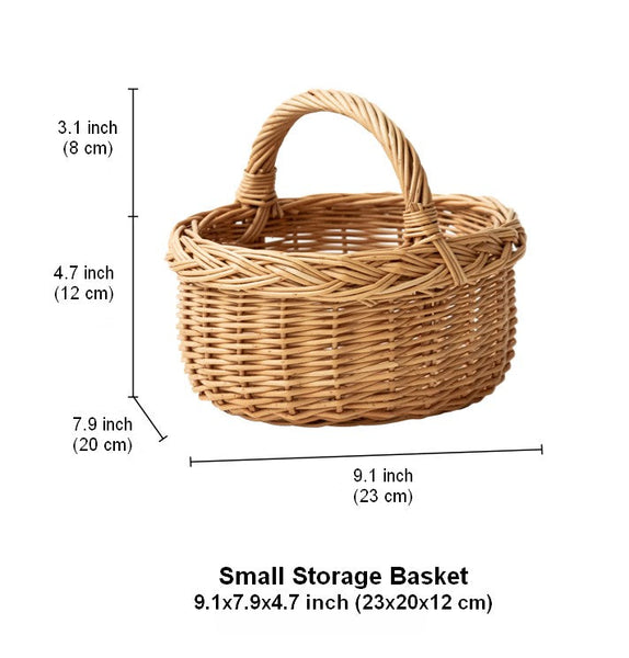 Small Kitchen Storage Baskets, Picnic Storage Basket with Handle, Hand-woven Wicker Storage Basket, Natural Fruit Basket, Willow Weaving Baskets for Vegetable-ArtWorkCrafts.com