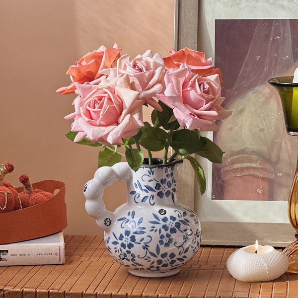 Handmade Water Holding Flower Vases, Rustic Porcelain Flower Vases, Ceramic Bud Vases, Small Flower Vases on Table-ArtWorkCrafts.com