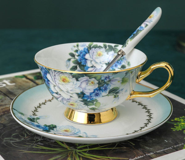 Elegant British Ceramic Coffee Cups, 7.4 oz Tea Cup and Saucer in Gift Box, Royal Porcelain Tea Cup Saucer Set, Rose Flower Pattern Ceramic Cups-ArtWorkCrafts.com