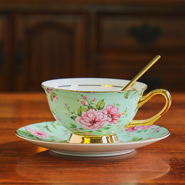 Floral Ceramic Coffee Cup with Saucer Set of 2 Cups, Creative Porcelain Tea Cup Saucer Set, 6.8 oz Tea Cup and Saucer in Gift Box, Beautiful British Tea Cup and Saucer-ArtWorkCrafts.com