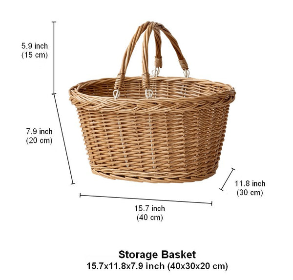 Kitchen Storage Baskets, Small Picnic Food Basket with Handle, Natural Hand-woven Wicker Storage Basket, Willow Weaving Baskets for Vegetable, Natural Fruit Basket-ArtWorkCrafts.com