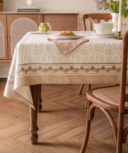Kitchen Table Cover, Flower Tablecloth for Round Table, Elegant Table Cover for Dining Room Table, Modern Rectangle Tablecloth for Oval Table-ArtWorkCrafts.com