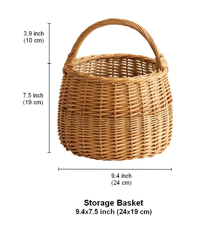 Storage Basket for Kitchen, Picnic Storage Basket with Handle, Hand-woven Wicker Storage Basket, Natural Fruit Basket, Willow Weaving Baskets for Vegetable-ArtWorkCrafts.com