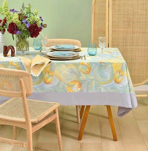 Country Farmhouse Tablecloth, Extra Large Rectangle Tablecloth for Dining Room Table, Tulip Flowers Rustic Table Covers for Kitchen, Square Tablecloth for Round Table-ArtWorkCrafts.com