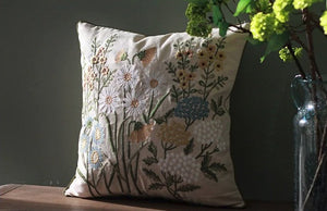 Decorative Pillows for Sofa, Flower Decorative Throw Pillows, Embroider Flower Cotton Pillow Covers, Farmhouse Decorative Throw Pillows-ArtWorkCrafts.com