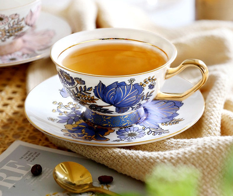 Unique Iris Flower Tea Cups and Saucers in Gift Box, Elegant Ceramic Coffee Cups, Afternoon British Tea Cups, Royal Bone China Porcelain Tea Cup Set-ArtWorkCrafts.com