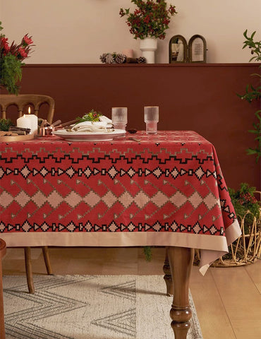 Red Christmas Holiday Tablecloth for Oval Table, Large Modern Rectangle Tablecloth for Dining Room Table, Square Table Covers for Kitchen, Farmhouse Table Cloth for Round Table-ArtWorkCrafts.com