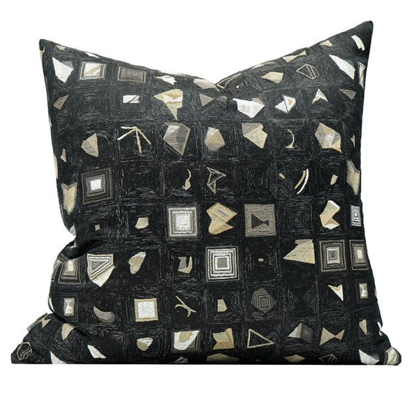 Abstract Black Decorative Throw Pillows, Geomeric Contemporary Square Modern Throw Pillows for Couch, Large Simple Throw Pillow for Interior Design-ArtWorkCrafts.com