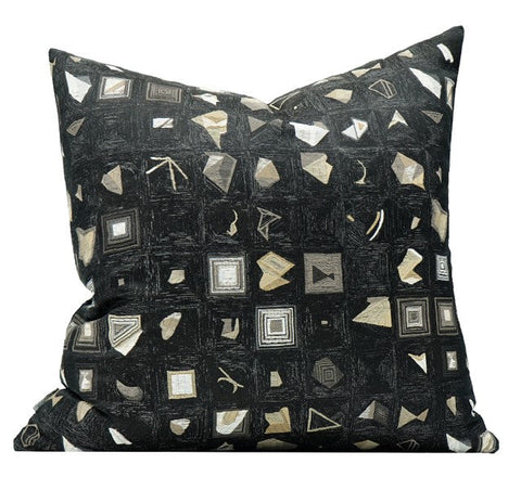 Abstract Black Decorative Throw Pillows, Geomeric Contemporary Square Modern Throw Pillows for Couch, Large Simple Throw Pillow for Interior Design-ArtWorkCrafts.com