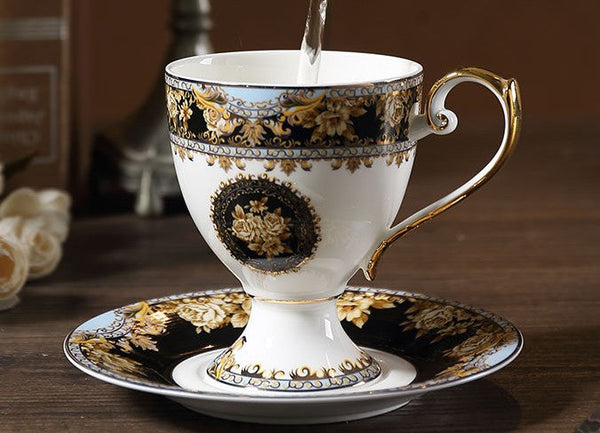 Royal Porcelain Tea Cup Saucer Set, 8 oz Tea Cup and Saucer in Gift Box as Birthday Gift, Elegant Ceramic Coffee Cups, Beautiful British Tea Cups-ArtWorkCrafts.com