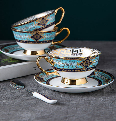 Elegant British Ceramic Coffee Cups, Bone China Porcelain Tea Cup Set for Office, Unique Tea Cup and Saucer in Gift Box-ArtWorkCrafts.com