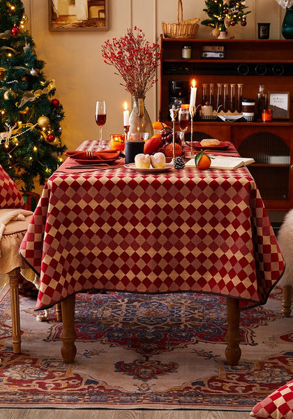 Modern Rectangle Tablecloth for Dining Room Table, Red Checked Table Cloth, Square Tablecloth for Round Table-ArtWorkCrafts.com
