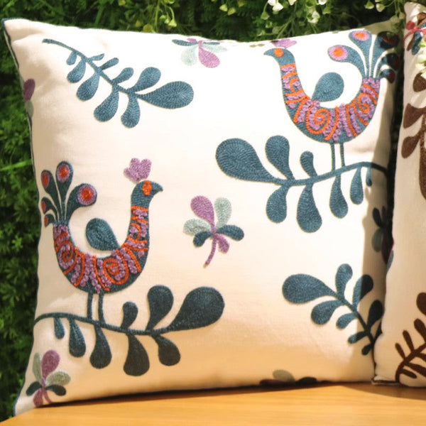 Love Birds Decorative Sofa Pillows, Cotton Decorative Pillows, Farmhouse Embroider Cotton Pillow Covers, Decorative Throw Pillows for Couch-ArtWorkCrafts.com