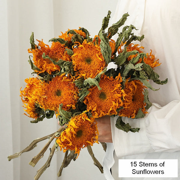 Natural Decorations, A Bunch of Sunflowers, Flower Arrangement, Handmade Artificial Flowers for Home Decor, Natural Dried Sunflower Stems-ArtWorkCrafts.com