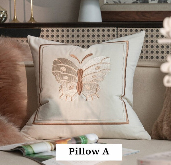 Modern Decorative Pillows for Bedroom, Decorative Pillow Arrangement Ideas for Couch, Embroidered Butterfly Pillow Covers, Large Decorative Throw Pillows for Living Room-ArtWorkCrafts.com