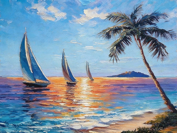 The beaches of Hawaii, Hand Painted Canvas Art, Small Landscape Paintings, Original Small Paintings on Canvas, Small Paintings on Canvas-ArtWorkCrafts.com
