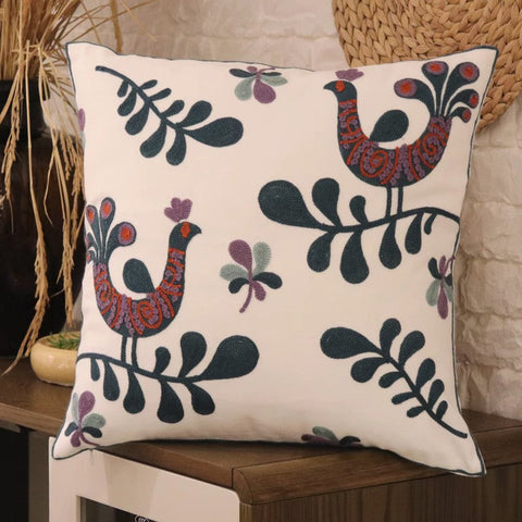 Love Birds Decorative Sofa Pillows, Cotton Decorative Pillows, Farmhouse Embroider Cotton Pillow Covers, Decorative Throw Pillows for Couch-ArtWorkCrafts.com