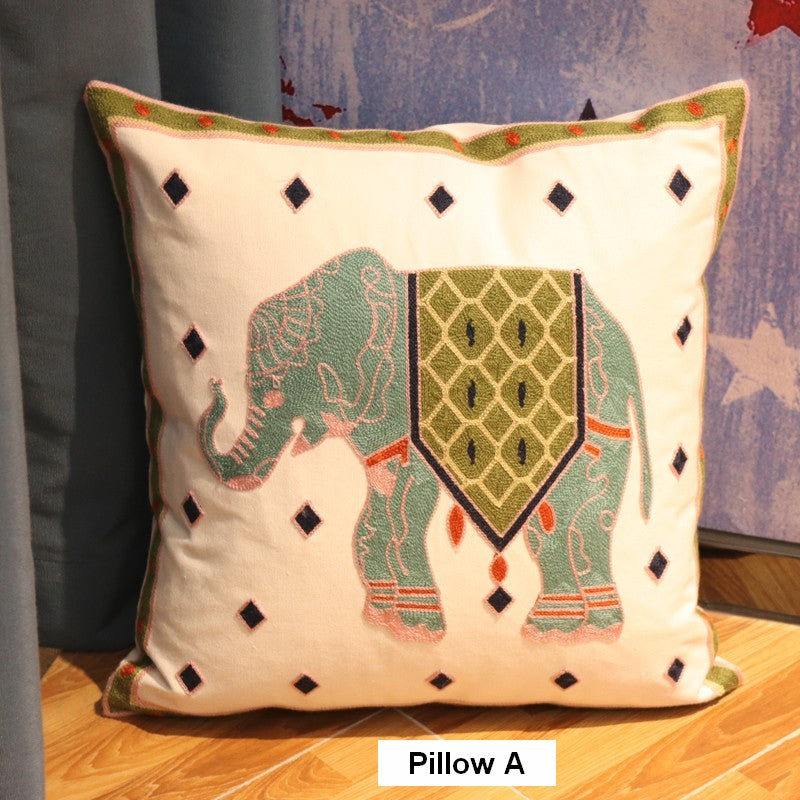 Cotton Decorative Pillows, Elephant Embroider Cotton Pillow Covers, Farmhouse Decorative Sofa Pillows, Decorative Throw Pillows for Couch-ArtWorkCrafts.com