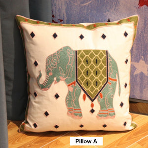 Cotton Decorative Pillows, Elephant Embroider Cotton Pillow Covers, Farmhouse Decorative Sofa Pillows, Decorative Throw Pillows for Couch-ArtWorkCrafts.com
