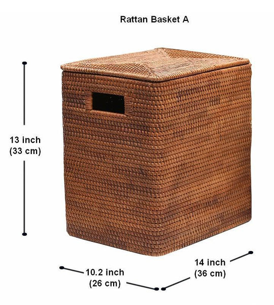 Large Storage Baskets for Bathroom, Rectangular Storage Baskets, Rattan Storage Baskets, Laundry Storage Baskets, Storage Baskets for Clothes-ArtWorkCrafts.com