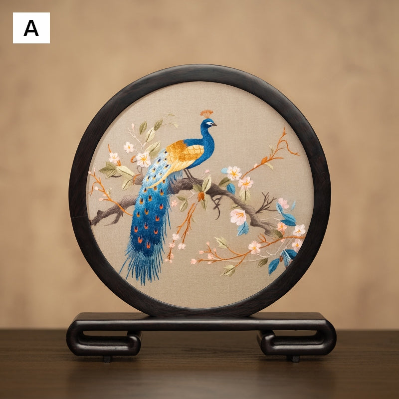 Traditional Chinese Suzhou Embroidery Ornament, Exclusive Business Present Peacock Embroidered Decor, Premium Souvenir, Unique Birthday Gift-ArtWorkCrafts.com