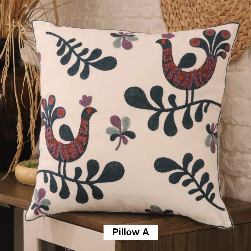 Love Birds Decorative Sofa Pillows, Cotton Decorative Pillows, Farmhouse Embroider Cotton Pillow Covers, Decorative Throw Pillows for Couch-ArtWorkCrafts.com