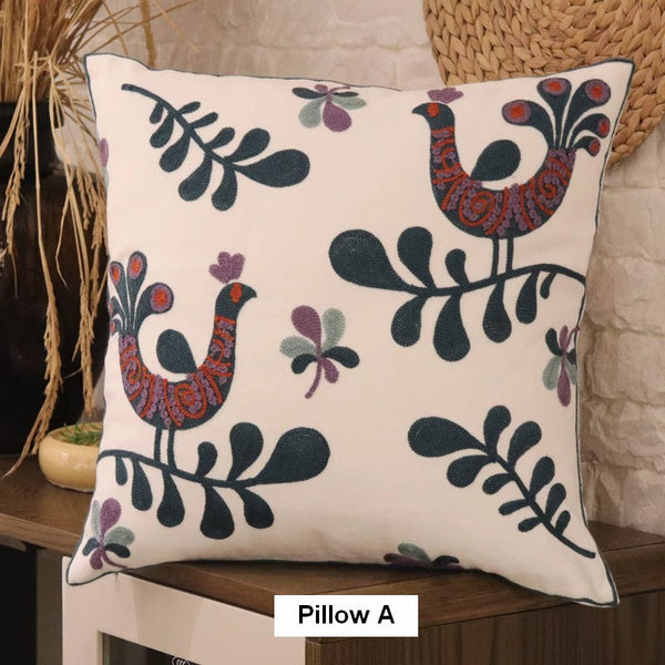 Love Birds Decorative Sofa Pillows, Cotton Decorative Pillows, Farmhouse Embroider Cotton Pillow Covers, Decorative Throw Pillows for Couch-ArtWorkCrafts.com