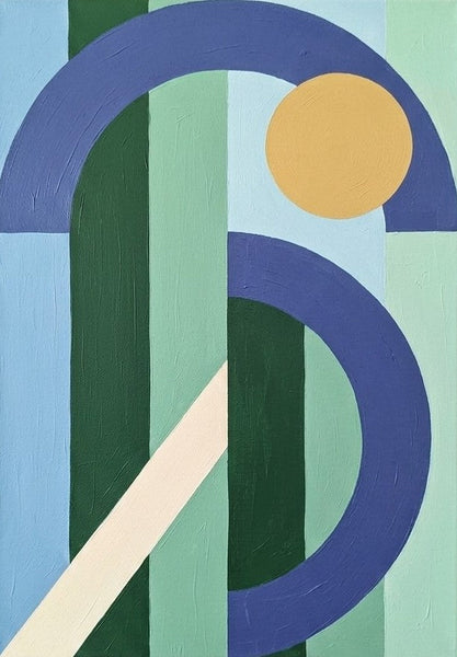 Abstract Canvas Paintings, Contemporary Canvas Wall Art, Blue, Green, Yellow Geometric Pattern Abtract Art for Mid Century Modern Living Room