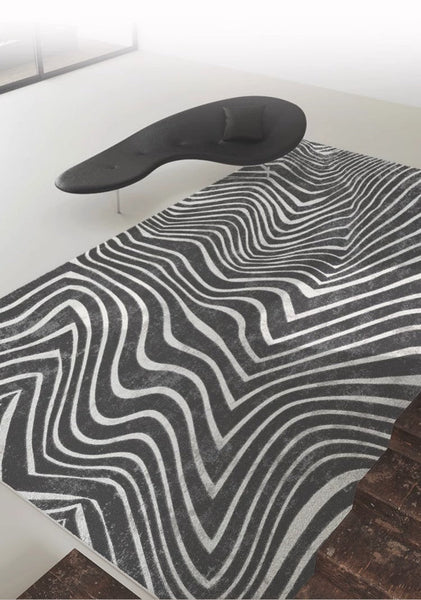 Mid Century Area Rugs for Living Room, Black Stripe Area Rugs under Sofa, Abstract Contemporary Rugs for Bedroom, Modern Carpets for Office, Dining Room Floor Rugs-ArtWorkCrafts.com