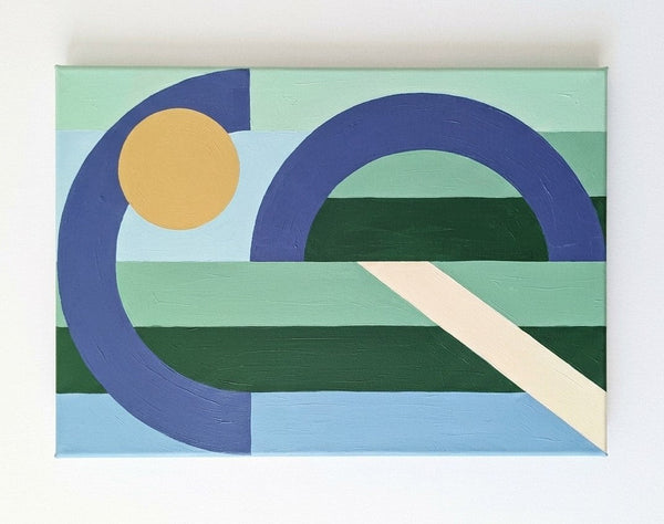 Abstract Canvas Paintings, Contemporary Canvas Wall Art, Blue, Green, Yellow Geometric Pattern Abtract Art for Mid Century Modern Living Room