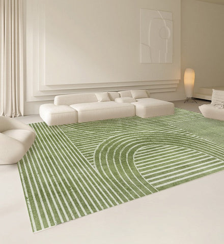 Modern Living Room Rugs, Green Thick Soft Modern Rugs for Living Room, Dining Room Modern Rugs, Contemporary Rugs for Bedroom-ArtWorkCrafts.com