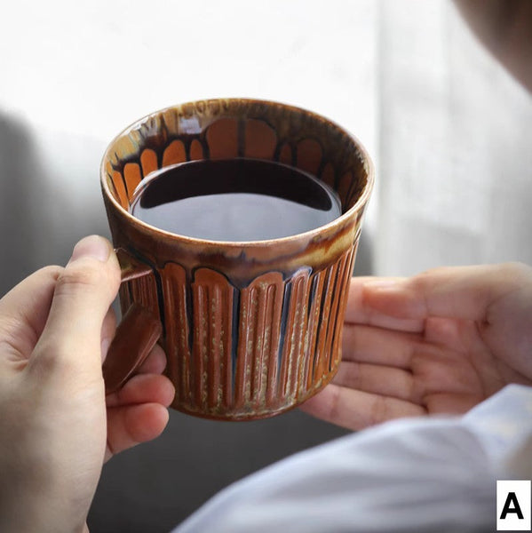 Unique Tea Cup, 10 oz Creative Brown Green Ceramic Coffee Mugs, Large Modern Handmade Pottery Coffee Cup, Large Capacity Coffee Mugs-ArtWorkCrafts.com