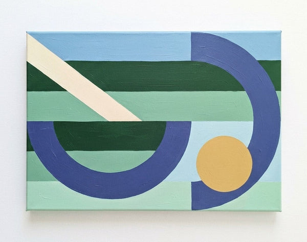 Abstract Canvas Paintings, Contemporary Canvas Wall Art, Blue, Green, Yellow Geometric Pattern Abtract Art for Mid Century Modern Living Room
