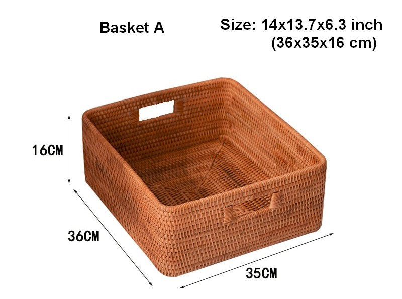Woven Rattan Storage Baskets for Bedroom, Storage Basket for Shelves, Large Rectangular Storage Baskets for Clothes, Storage Baskets for Kitchen-ArtWorkCrafts.com