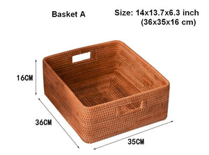 Woven Rattan Storage Baskets for Bedroom, Storage Basket for Shelves, Large Rectangular Storage Baskets for Clothes, Storage Baskets for Kitchen-ArtWorkCrafts.com
