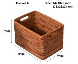 Woven Rattan Storage Baskets for Kitchen, Rectangular Storage Basket, Wicker Storage Basket for Clothes, Storage Baskets for Bathroom, Kitchen Storage Basket-ArtWorkCrafts.com
