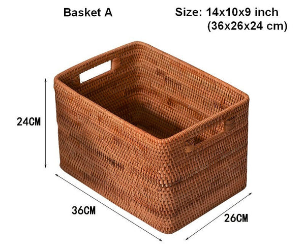 Woven Rattan Storage Baskets for Kitchen, Rectangular Storage Basket, Wicker Storage Basket for Clothes, Storage Baskets for Bathroom, Kitchen Storage Basket-ArtWorkCrafts.com