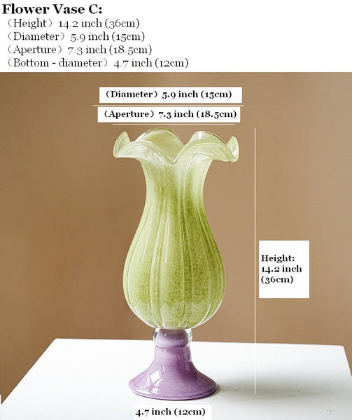 Modern Glass Vase for Flowers, Mid Century Glass Vases, Handmade Modern Vases for Living Room, Unique Decorative Glass Vase, Centerpiece Contemporary Vases on Table-ArtWorkCrafts.com