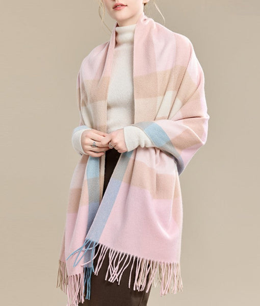 Large Wool Scarf, Soft Wool Scarf for Women, Checkered Fashion Scarf, Winter Shawl, Elegant Shawl, Warm Cape, Gifts for Her, Evening Wrap, Christmas Gift-ArtWorkCrafts.com