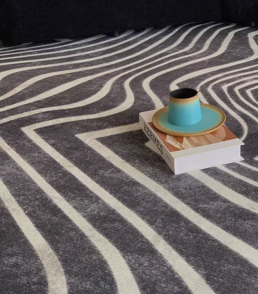 Mid Century Area Rugs for Living Room, Black Stripe Area Rugs under Sofa, Abstract Contemporary Rugs for Bedroom, Modern Carpets for Office, Dining Room Floor Rugs-ArtWorkCrafts.com
