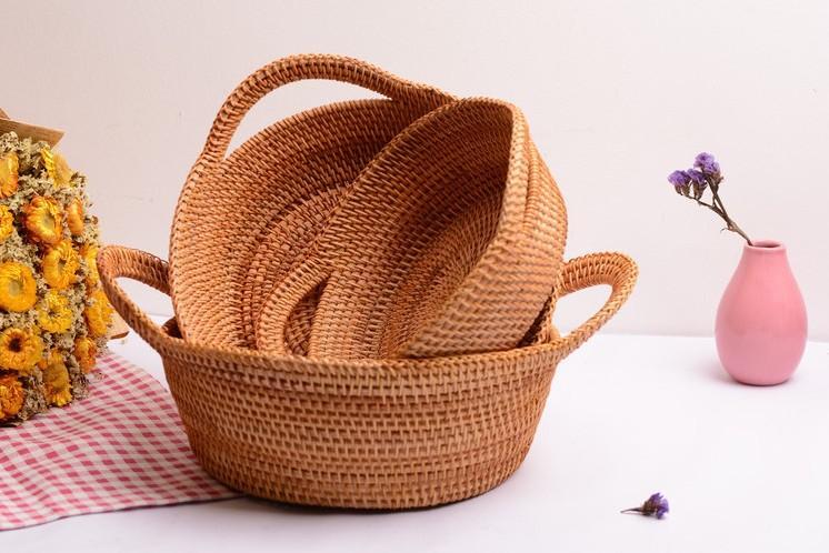 Round Storage Baskets, Storage Baskets for Shelves, Rattan Storage Basket, Woven Storage Basket for Kitchen, Set of 3-ArtWorkCrafts.com