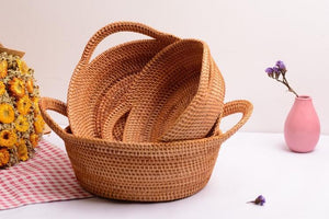 Round Storage Baskets, Storage Baskets for Shelves, Rattan Storage Basket, Woven Storage Basket for Kitchen, Set of 3-ArtWorkCrafts.com