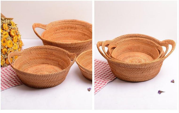 Round Storage Baskets, Storage Baskets for Shelves, Rattan Storage Basket, Woven Storage Basket for Kitchen, Set of 3-ArtWorkCrafts.com