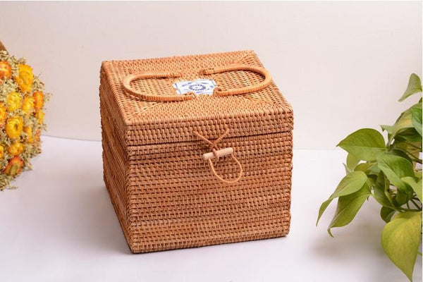 Rattan Wicker Serving Basket, Storage Baskets for Picnic, Kitchen Storage Baskets, Woven Storage Baskets with Lid-ArtWorkCrafts.com