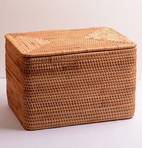 Woven Rattan Baskets, Rectangular Basket with Lid, Rectangular Storage Baskets, Storage Basket for Bedroom, Kitchen Storage Baskets-ArtWorkCrafts.com
