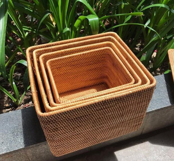 Large Woven Storage Baskets, Rectangular Storage Basket with Lid, Rattan Storage Baskets, Storage Baskets for Living Room, Storage Basket for Bedroom-ArtWorkCrafts.com