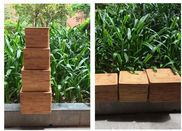 Large Woven Storage Baskets, Rectangular Storage Basket with Lid, Rattan Storage Baskets, Storage Baskets for Living Room, Storage Basket for Bedroom-ArtWorkCrafts.com