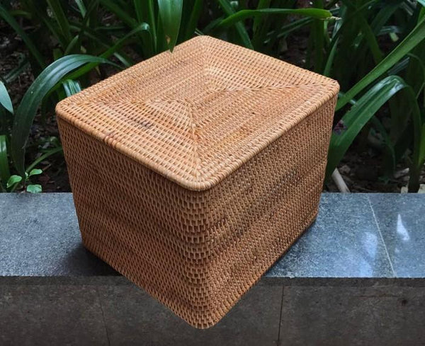 Large Woven Storage Baskets, Rectangular Storage Basket with Lid, Rattan Storage Baskets, Storage Baskets for Living Room, Storage Basket for Bedroom-ArtWorkCrafts.com